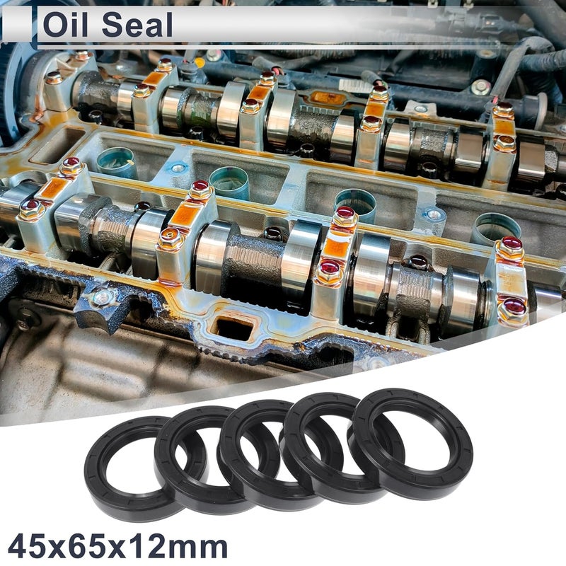 RATCHROLL ختم زيت عالمي TC مزدوج الشفة مع حلقة زنبركية فولاذية ختم عمود دوار 45x65x12 مم ضغط عالي مطاط NBR أسود 5 قطع - Image 2